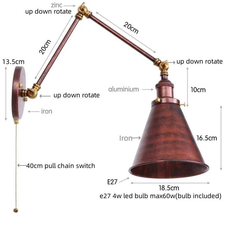 Swing Arm LED Wall Light | Vintage Industrial Bedside Lamp