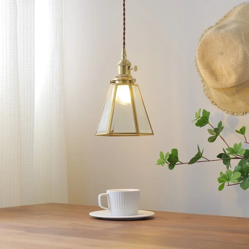 Glass Copper Pendant Light Modern LED Hanging Light for Home Decor