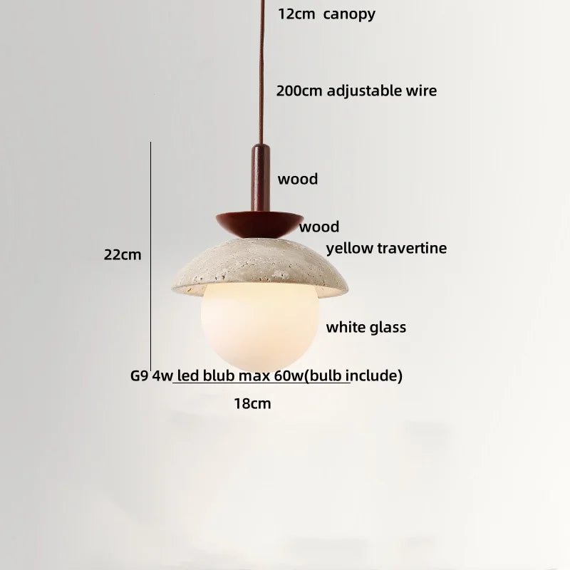 Yellow Travertine Stone LED Pendant Lamp - Nordic Modern Design