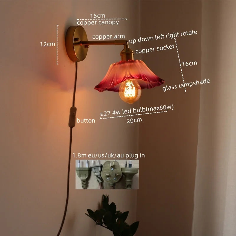 Japanese Style LED Glass Copper Wall Lamp Sconce for Restaurant, Bar, Bedroom, Bathroom