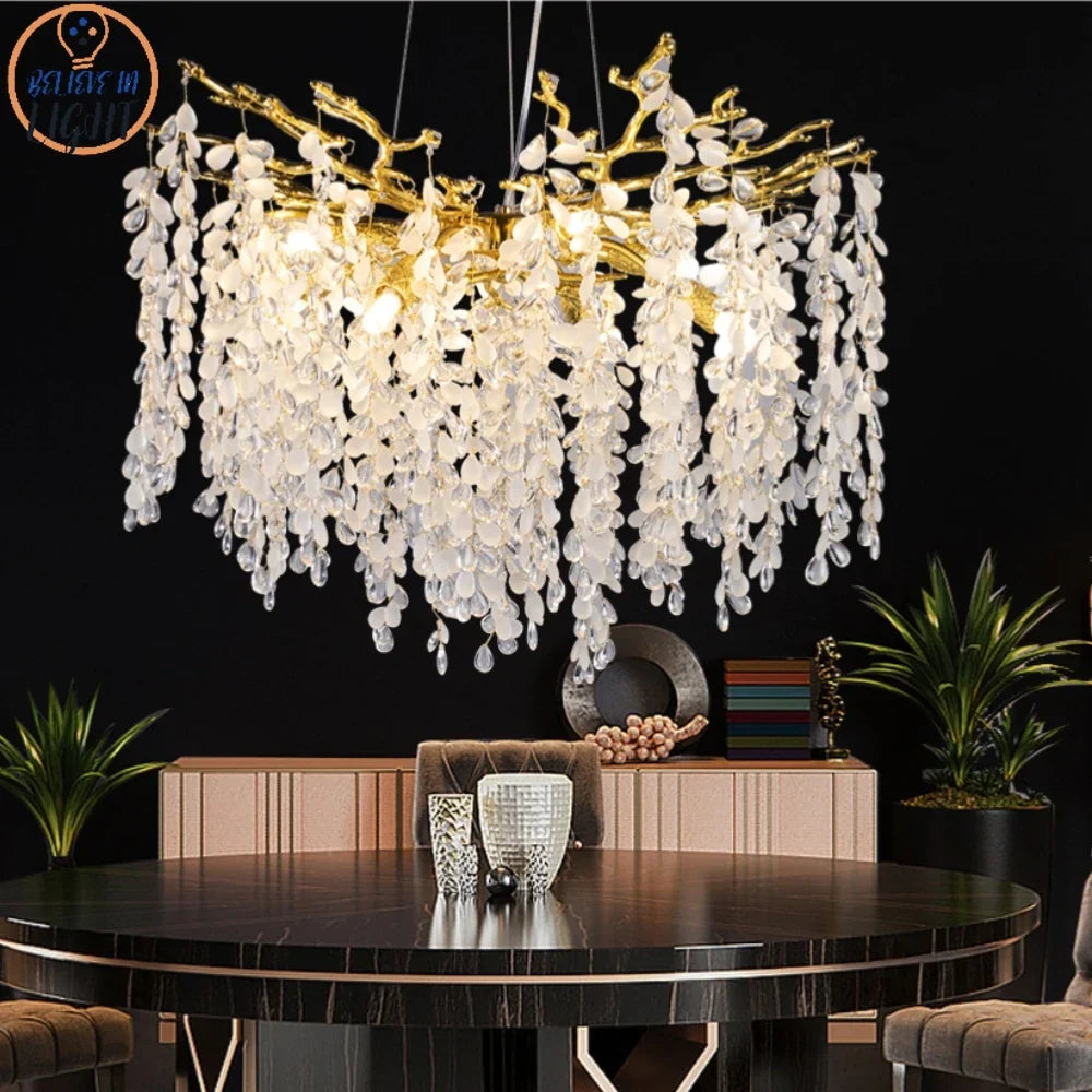 Grape Crystal Chandelier Silver Gold LED Tree Branch Luxury Lighting
