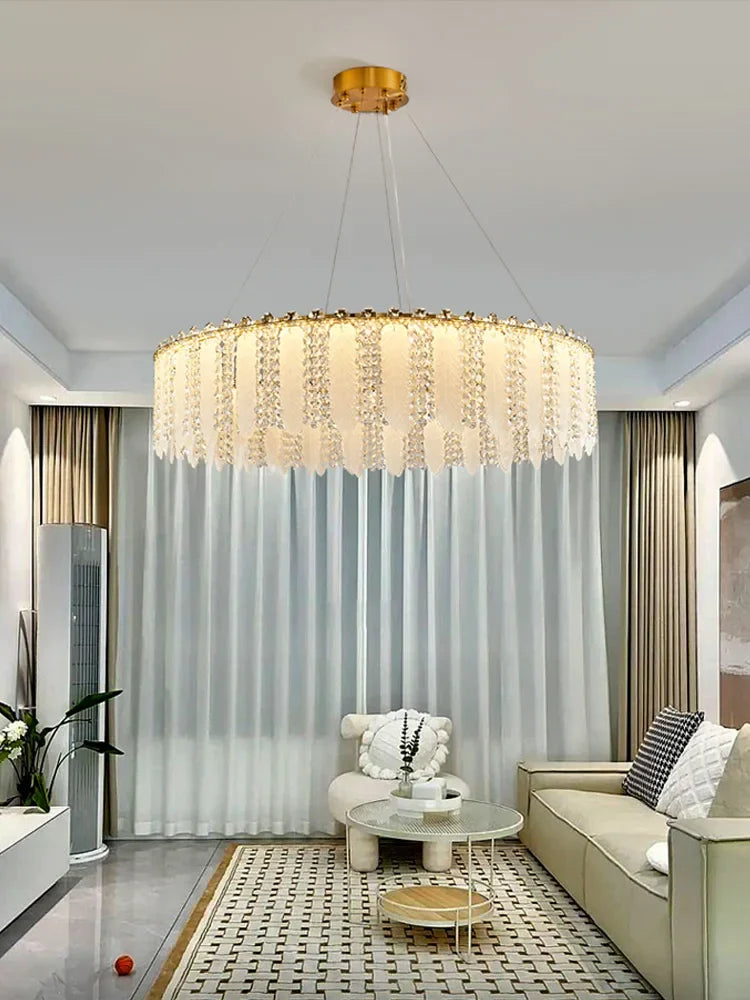 French Cream Wind Crystal Chandelier 2024 - Modern & Romantic Lighting for Living, Bedroom, Dining