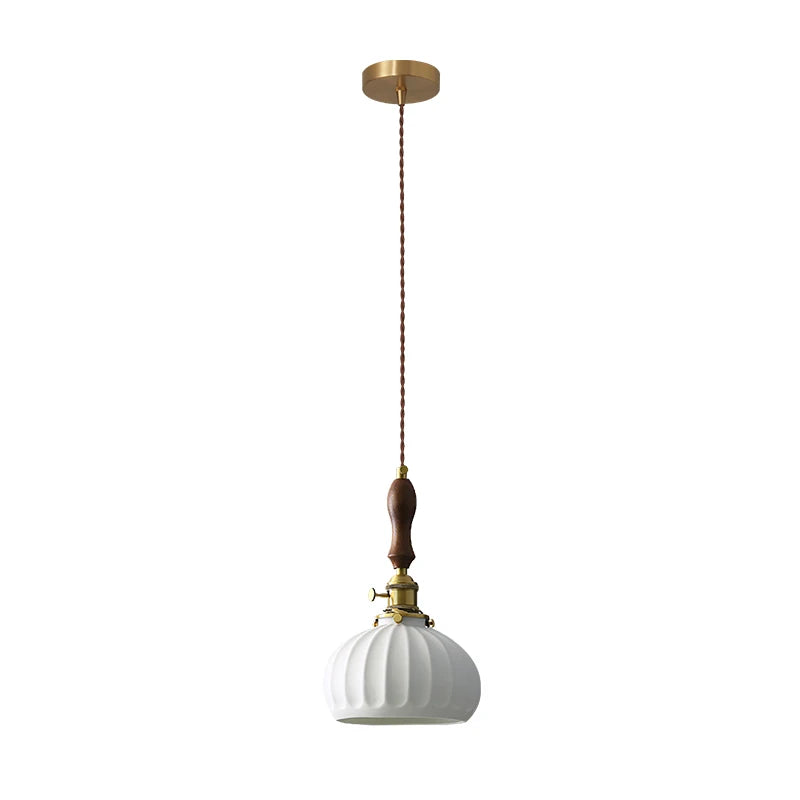 Wood Handle LED Pendant Lights Japanese Vintage Style Bar Bedroom Living Room HangLamp