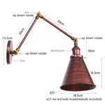 Vintage Iron Gold LED Wall Lamp with Long Arm and Pull Chain Switch