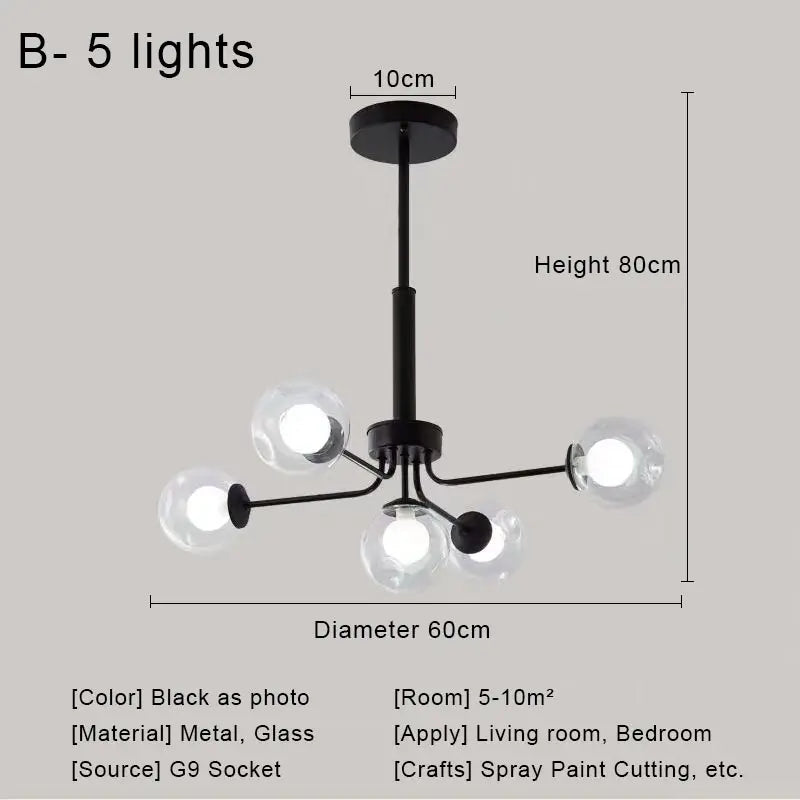 Glass Ball Pendant Chandelier for Living Room Bedroom Dining Room