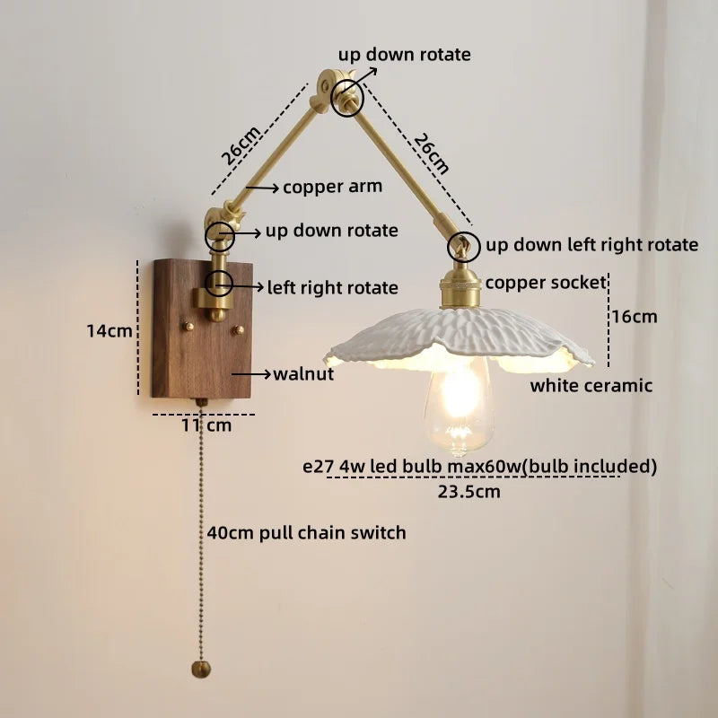 Ceramic Copper Swing Arm LED Wall Lights for Home Decor
