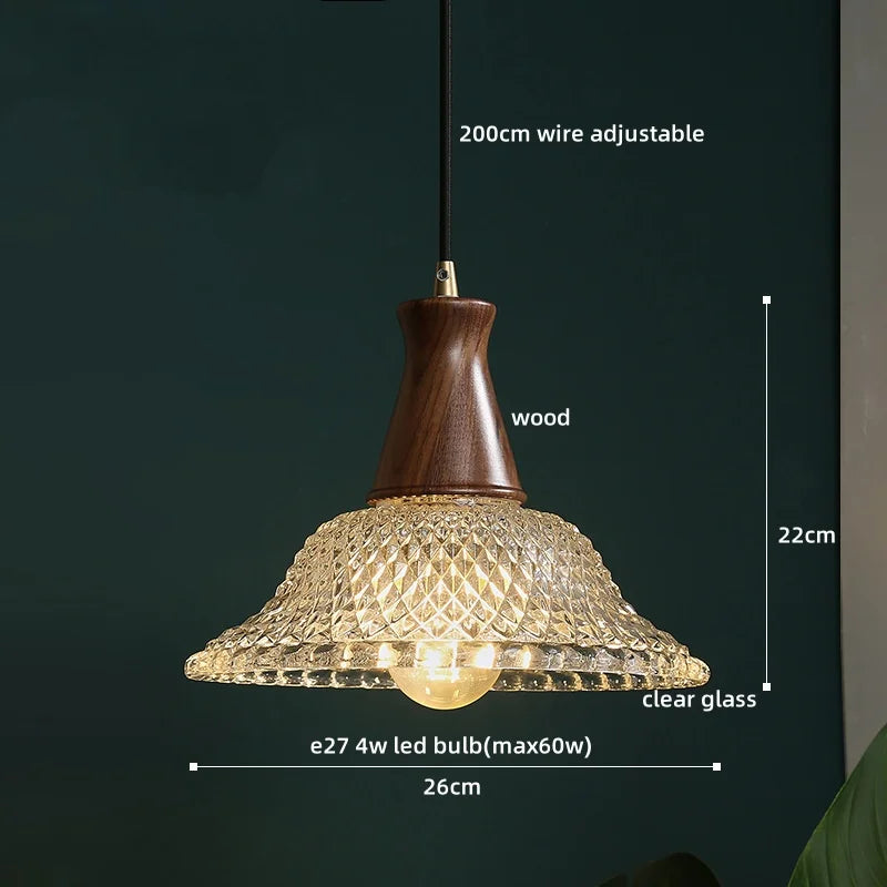 Modern LED Pendant Lights Glass Wood Suspension Luminaire
