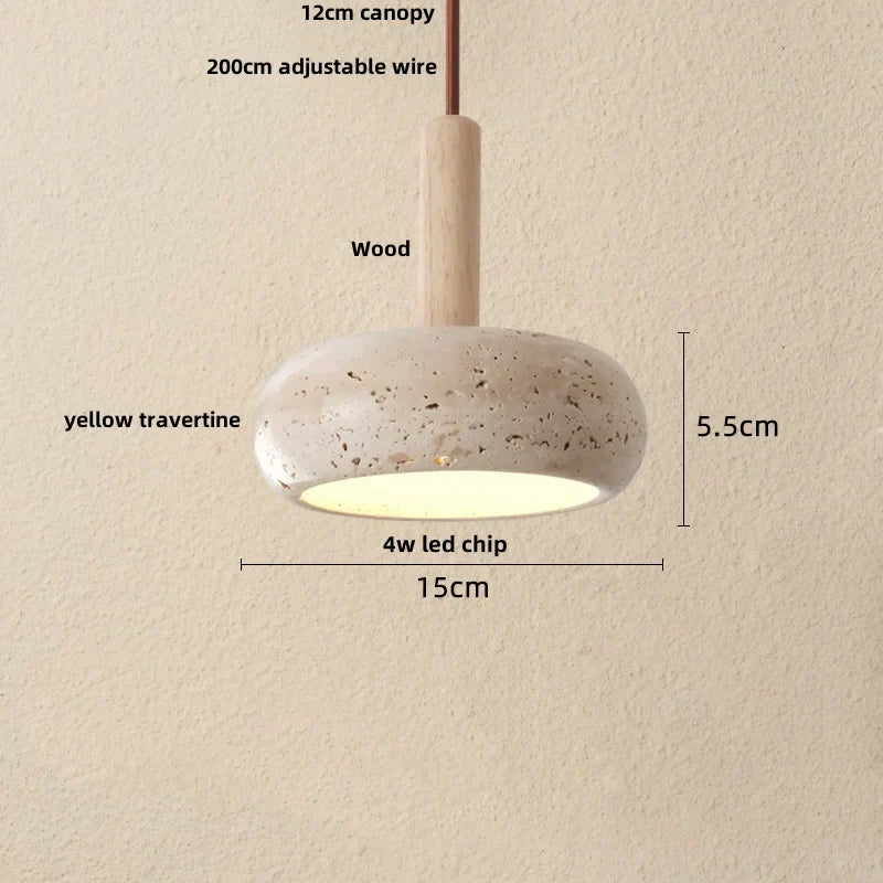 Yellow Travertine Pendant Lamp for Aisle Hallway Bedroom, Japanese Style Hang Light
