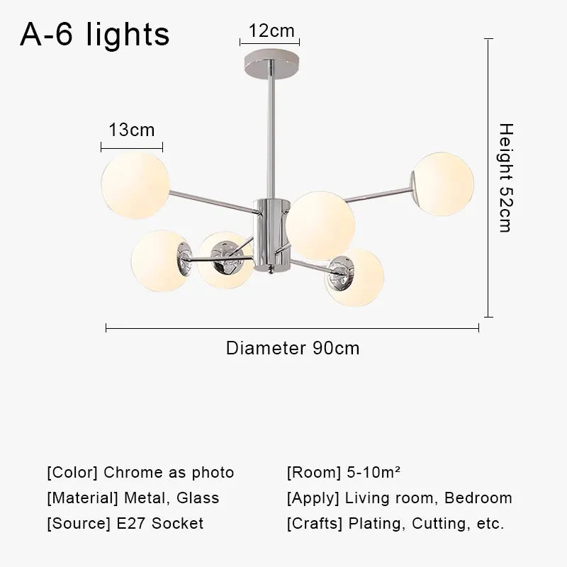 Glass Ball LED Ceiling Chandelier for Modern Living Room and Bedroom