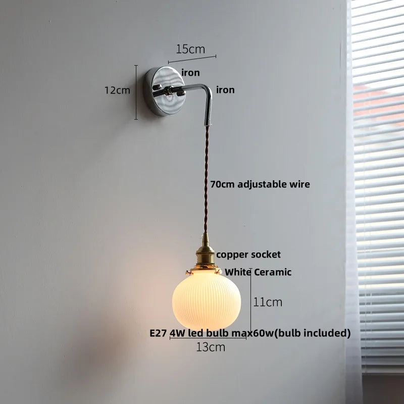 White Ceramic LED Wall Sconce Nordic Modern Iron Base Stair Light Fixture