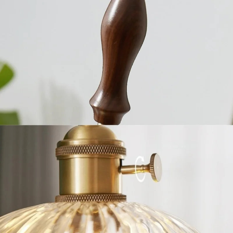 Afralia™ Modern Walnut Wood LED Pendant Lights with Glass Flower Shade