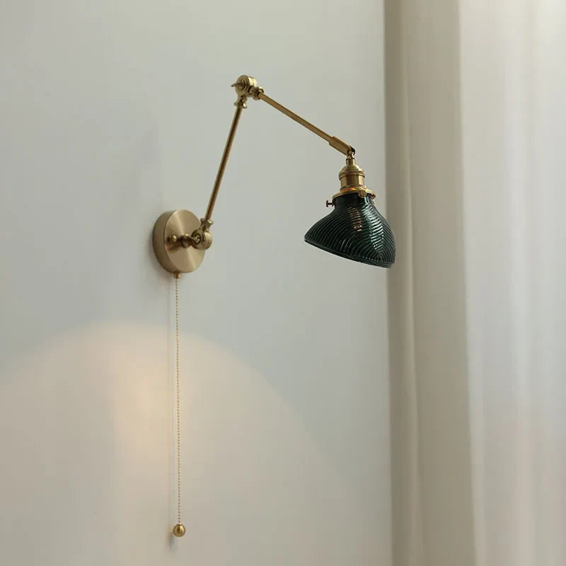 Glass Green LED Wall Light Fixture Vintage Green Swing Arms Sconce