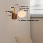 Nordic LED Wall Light Pull Chain Switch Rotatable Walnut Copper Bedside Lamp