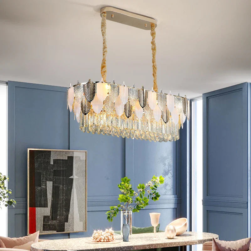 Retro Leaf Crystal Chandelier: Luxury Postmodern Living Room Lighting