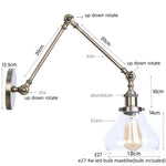 Vintage Industrial LED Wall Light with Clear Glass Shade & Adjustable Long Arm