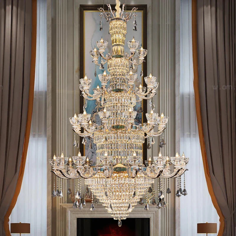 Duplex European Crystal Chandelier for Staircase with Hollow Design