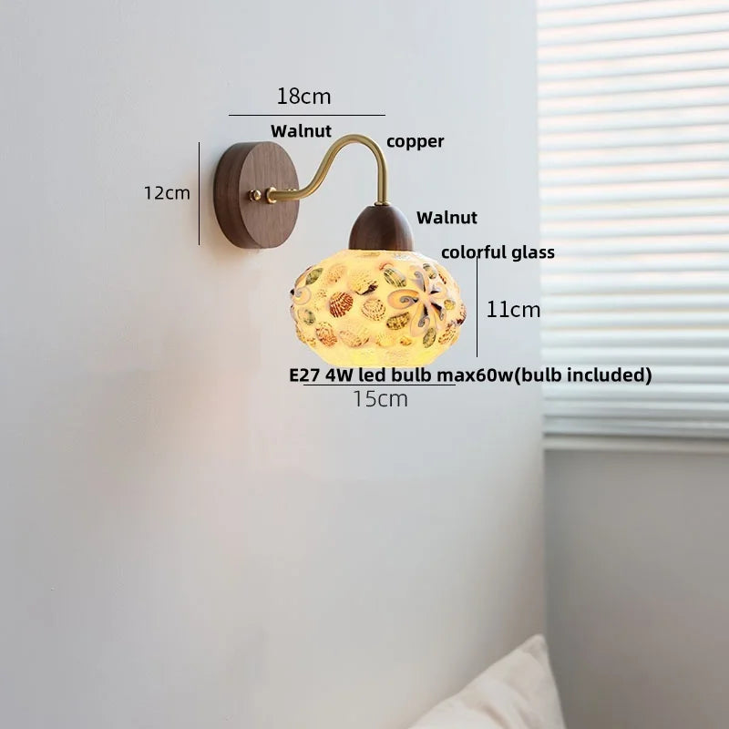 Shell Glass LED Wall Light Tiffany Style Bedside Lamp