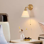 Copper LED Wall Light Pull Chain Switch Modern Ceramic Bedside Lamp