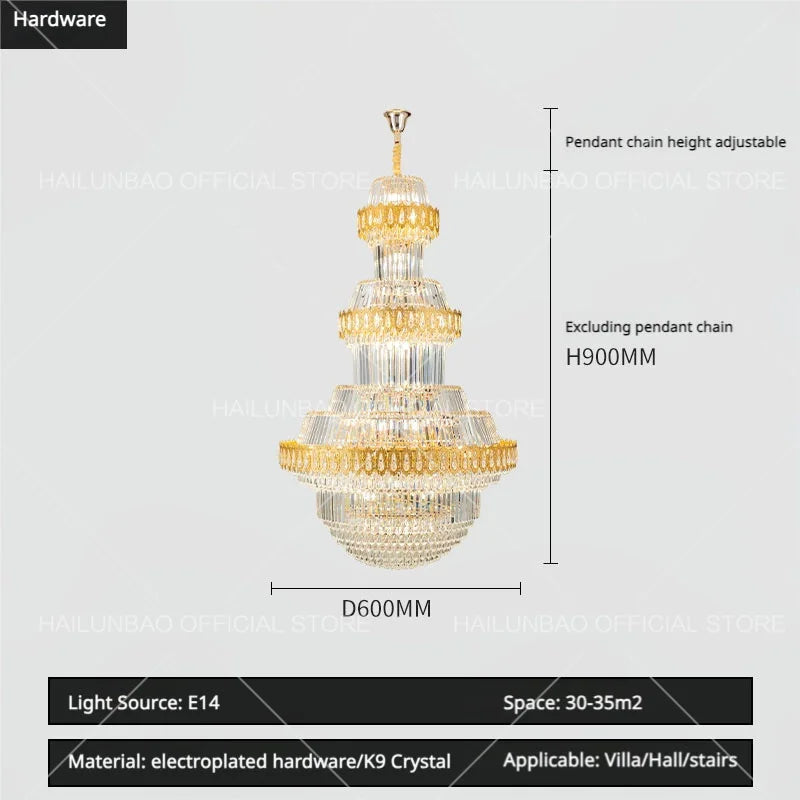 Crystal Chandelier: Villa High Living Room Luxury Lighting