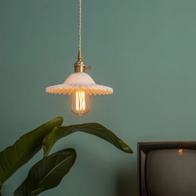 Afralia™ Green Brass Glass LED Pendant Light for Kitchen Cafe Bar Loft Decoration