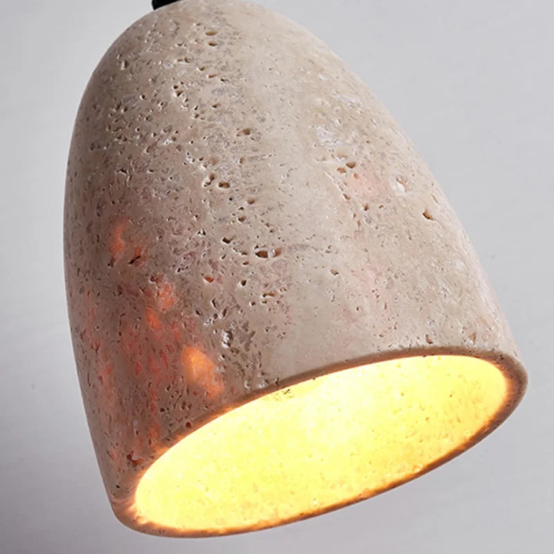 LED Pendant Lamp Yellow Travertine Japanese Style Adjustable Hanging Light