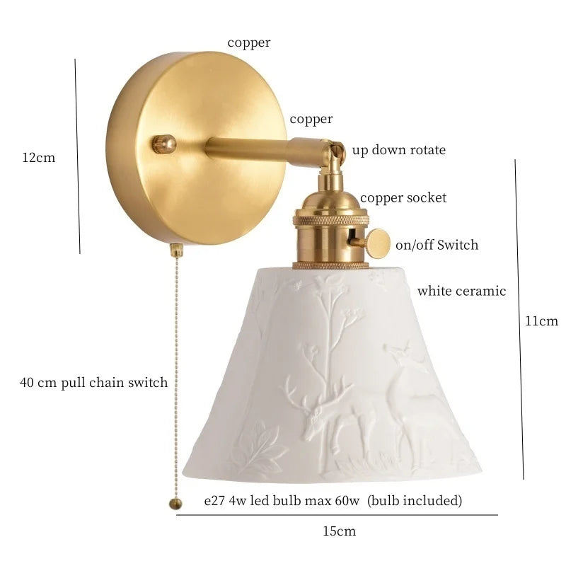 White Ceramic Ball LED Wall Lamp - Japanese Vintage Wall Sconce Lighting