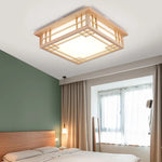 Solid Wood Ceiling Chandelier Light for Home Decor, LED Square Lamp for Living Room