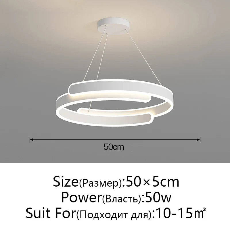 Black White LED Ring Chandelier Pendant Lights for Home Indoor Decor