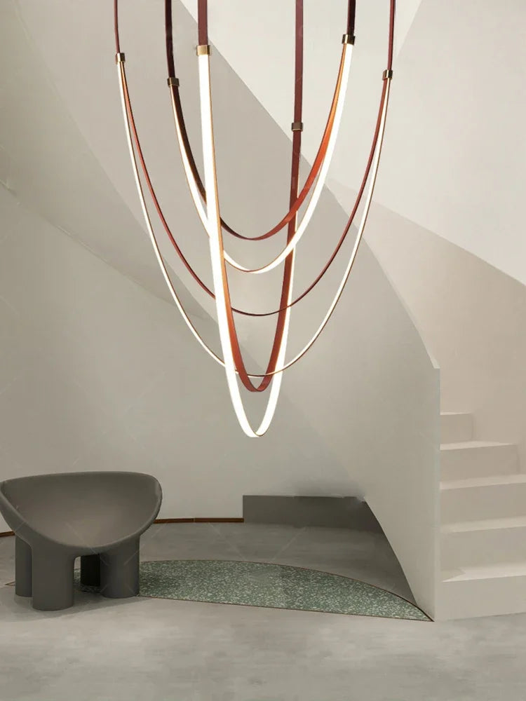 Designer Leather Chandelier Belt Pendant Light for Modern Spaces