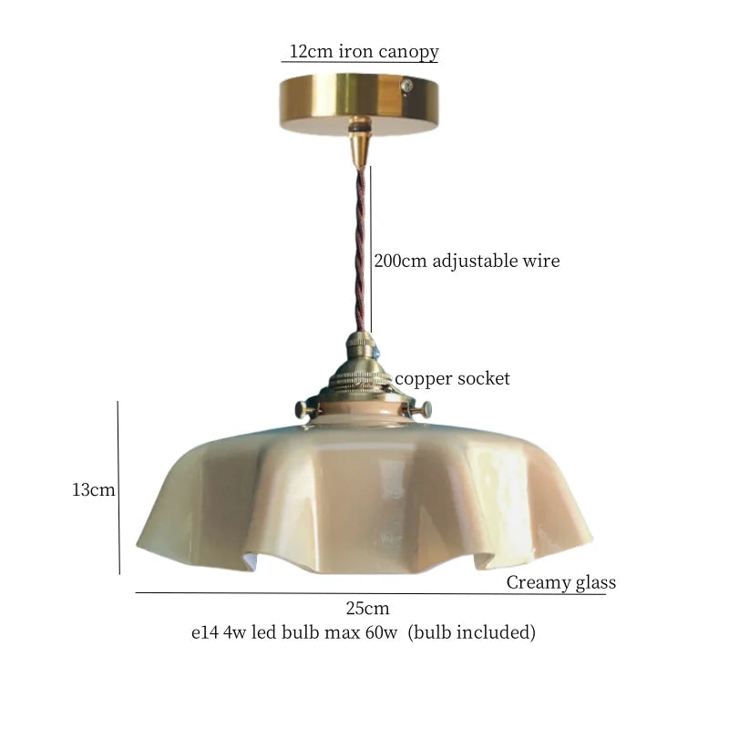 Afralia™ Cream Glass Copper LED Pendant Lamp for Kitchen Bedroom Living Room