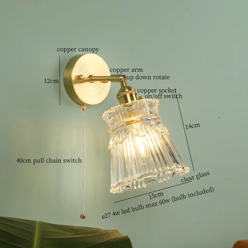 Nordic Glass LED Wall Lamps Copper Arm Wandlamp