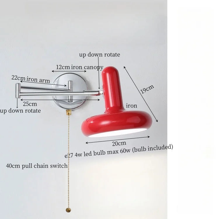 Swing Arm LED Wall Lamp Cream for Living Room Bedside Mirror Light