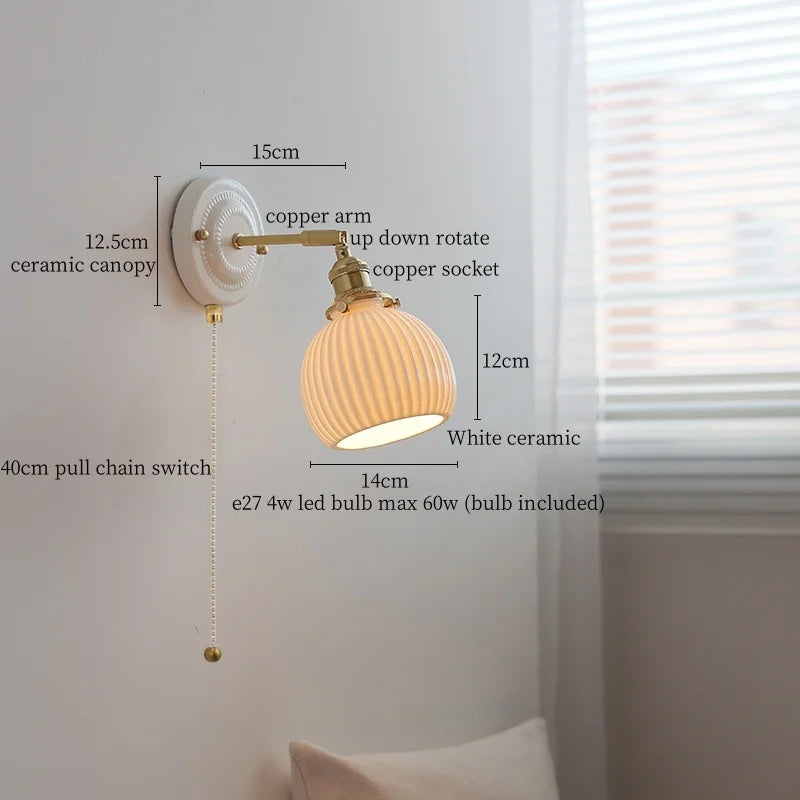Afralia™ Ceramic Wall Sconce Light Copper Arm Nordic Minimalism Bedroom Bathroom Mirror