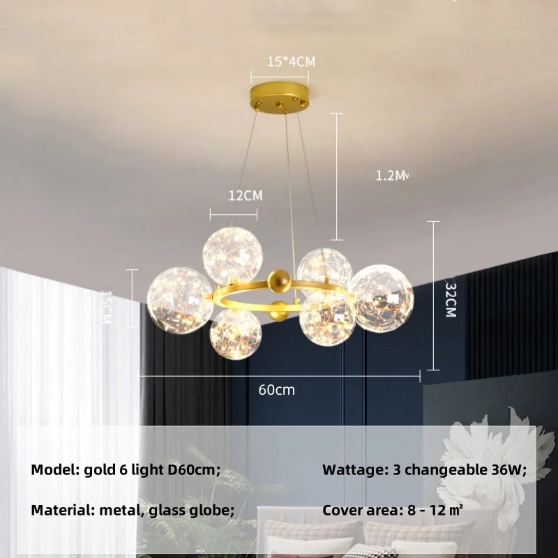 Nordic Glass Globe Pendant Lights Chandelier with 3 Changeable LED Lights