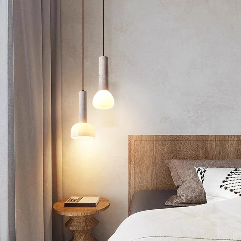 Afralia™ Stone Glass LED Pendant Light - Japanese Vintage Hanging Lamp