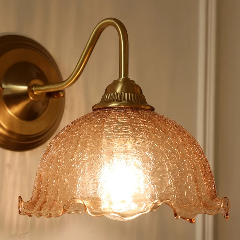 Amber Glass Wall Sconce Vintage Loft LED Vanity Light Fixture