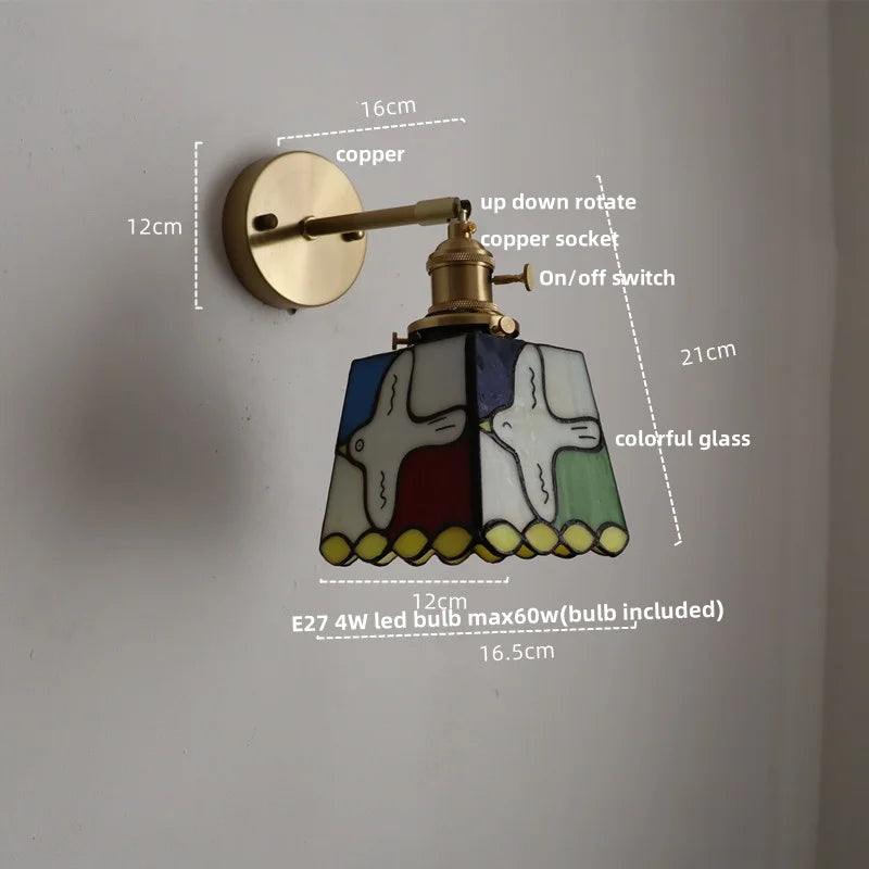 Tiffany Style Glass Wall Light Fixture - Colorful LED Switch Up Down Rotate