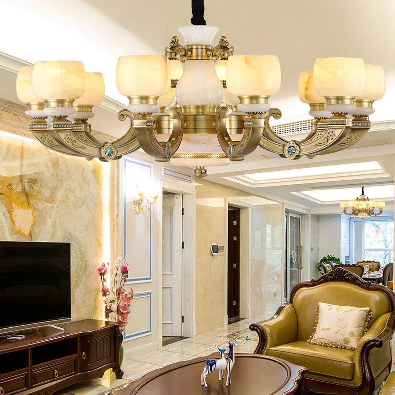 All Copper Jade Chinese Chandelier: Modern & Simple Living Room Lighting