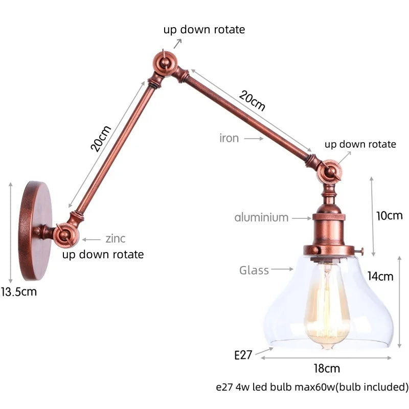 Vintage Loft LED Wall Light - Industrial Glass Iron Lamp