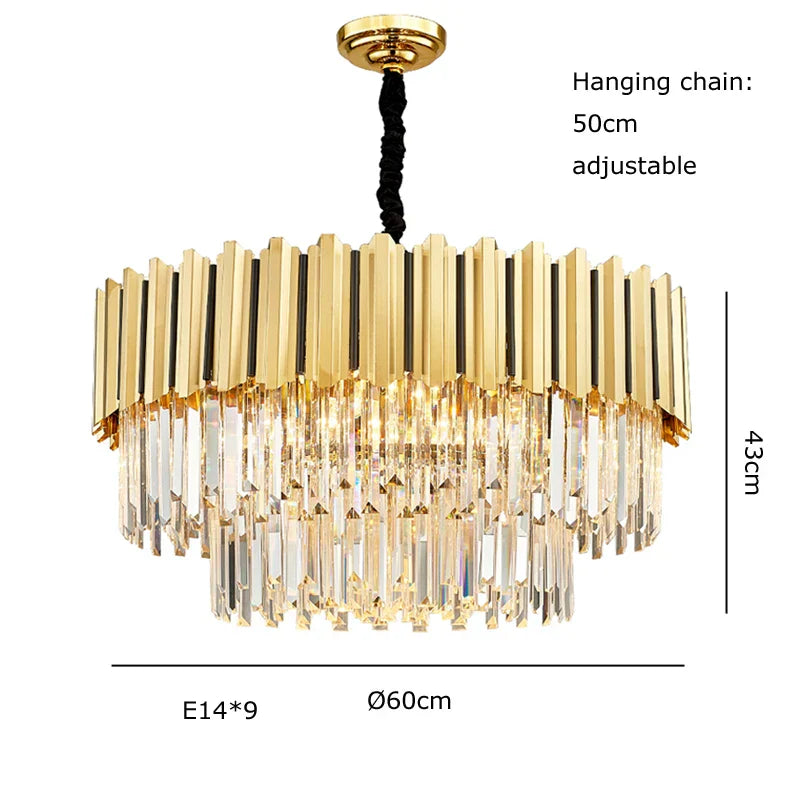 Gold Crystal LED Chandelier: Modern Luxe Lighting Fixture for Home Decor
