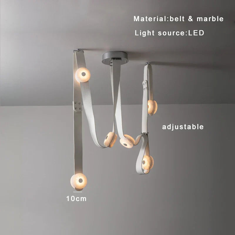 Soft Leather Marble Chandelier: Luxury Dimmable Lighting Fixture for Living Room or Cafe.