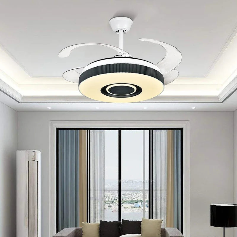 Afralia Retractable Ceiling Fan Chandelier with Remote Control and Invisible LED Lights