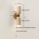 LED Wall Light Fixture Travertine Stone Wood Canopy Bedside Lamp