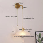 Copper LED Glass Wall Sconce with Pull Chain Switch for Living Dining Room