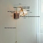 Walnut LED Wall Lights Pull Chain Switch Bedside Lamp Vintage Cube Glass Stair Light