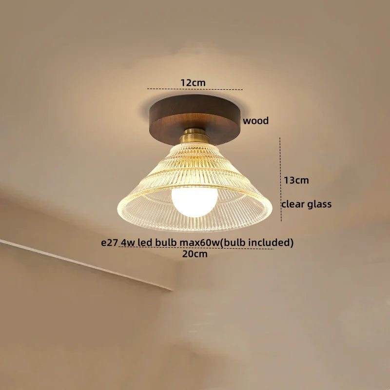 Wood Glass LED Ceiling Lights Modern Luminaria De Teto for Home Décor