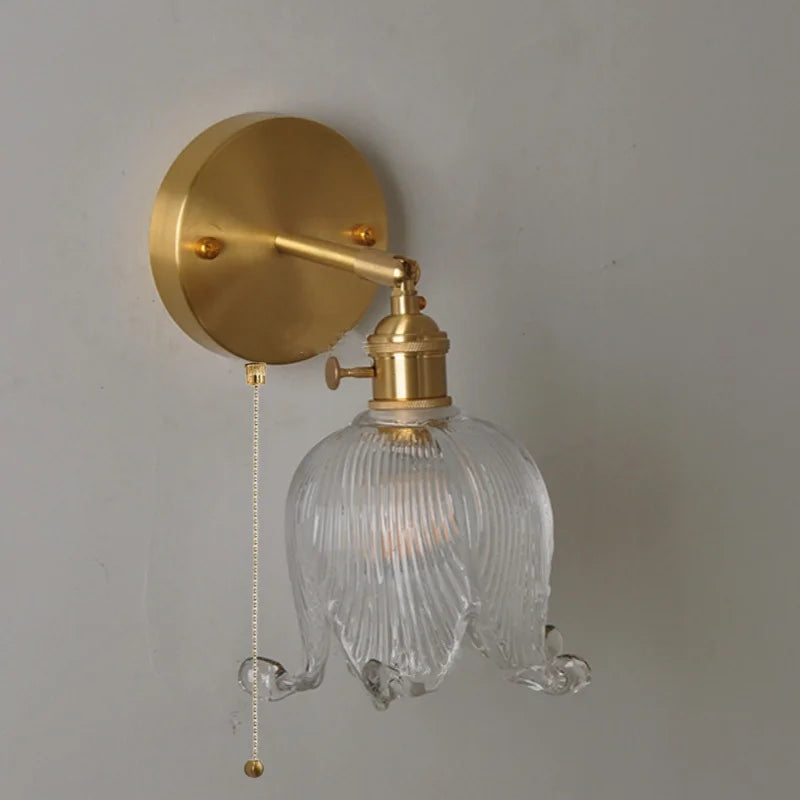 Vintage Glass Wall Sconce - LED Pull Chain Switch Up Down Rotate Wall Lamp