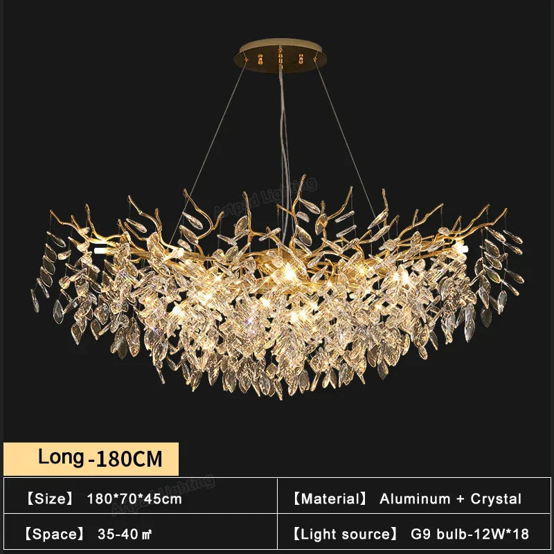 Gold Crystal Chandeliers for Dining Room Branch Hanging Lamp Large Lighting