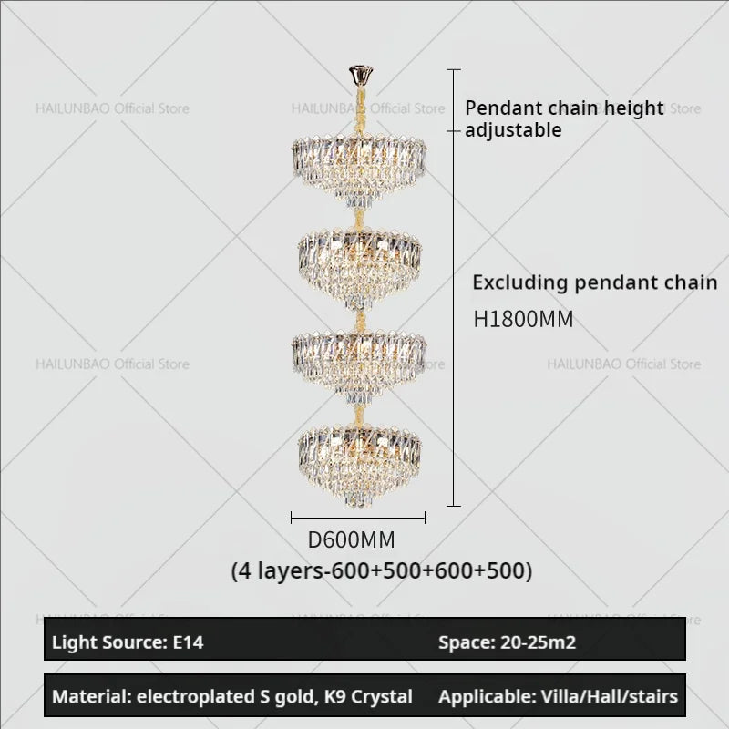 Crystal Duplex Chandelier: New Light Luxury Post-Modern Hall Lighting for High Living Room
