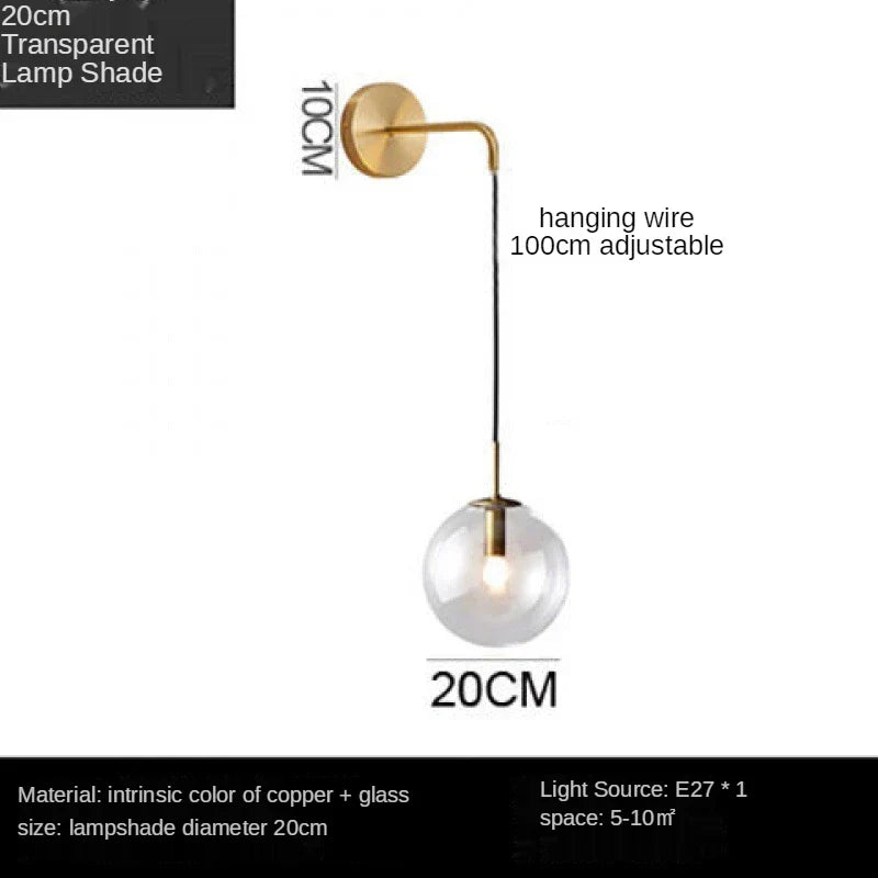 Nordic Brass Glass Wall Sconce: Elegant Living Room Bedside Lighting